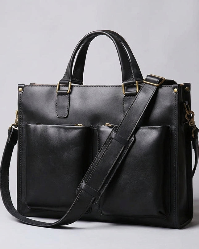 Skórzana torba na laptopa 16-calowego z regulowanym paskiem – styl vintage casual w kolorze czarnym lub brązowym 0