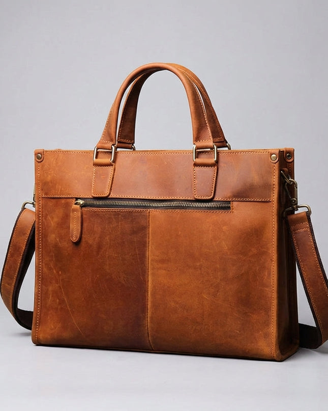 Skórzana torba na laptopa 16-calowego z regulowanym paskiem – styl vintage casual w kolorze czarnym lub brązowym 2