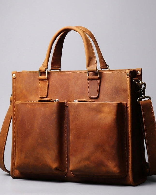 Skórzana torba na laptopa 16-calowego z regulowanym paskiem – styl vintage casual w kolorze czarnym lub brązowym 4