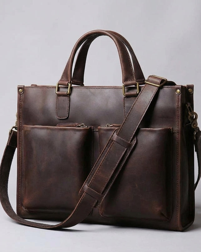 Skórzana torba na laptopa 16-calowego z regulowanym paskiem – styl vintage casual w kolorze czarnym lub brązowym 5