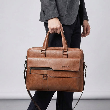 Skórzana torba na laptopa z regulowanym paskiem do laptopów 14-calowych – profesjonalna męska teczka w kolorze czarnym 5