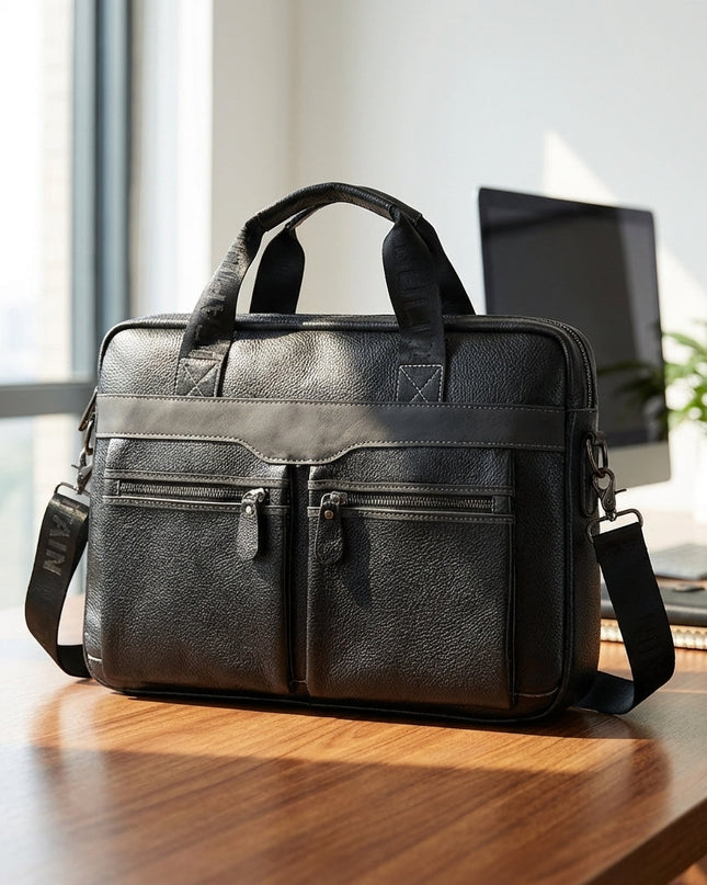 Skórzana torba na laptopa z regulowanym paskiem i wieloma kieszeniami na laptopy 15,6 cala – stylowy design ze skóry bydlęcej 1