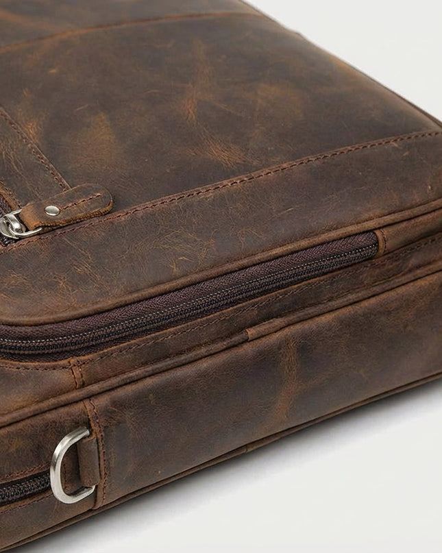 Skórzana torba na laptopa z regulowanym paskiem i wzorem vintage – pasuje do 17-calowego laptopa męskiego 2