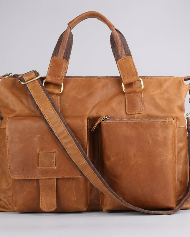 Skórzana torba na laptopa z regulowanym paskiem i wzorem vintage – pojemna profesjonalna aktówka dla mężczyzn 0