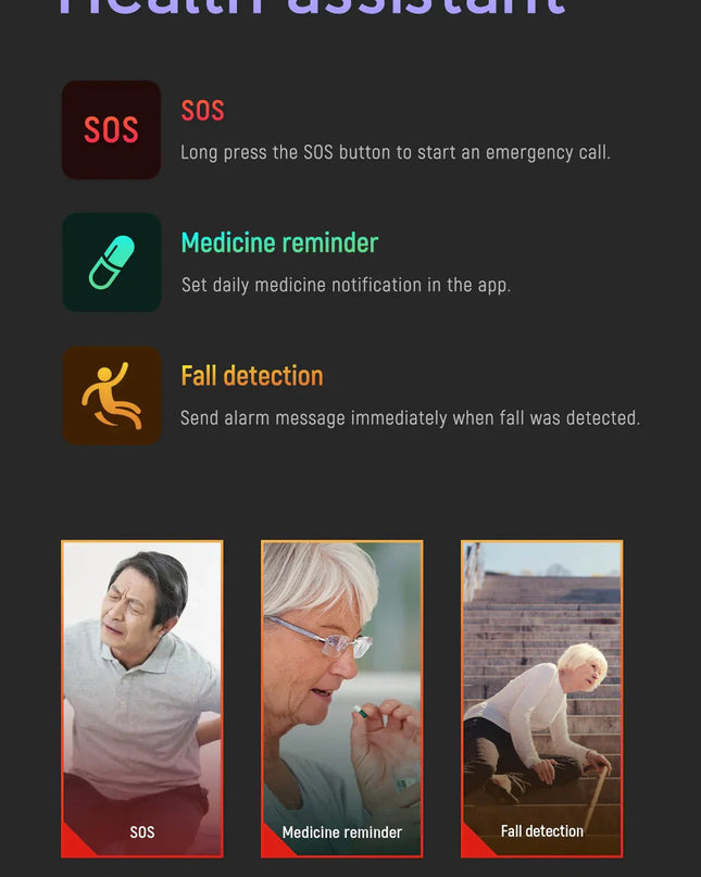 Smartwatch dla Seniorów z Wykrywaniem Upadków, GPS, Funkcją SOS i Wodoodpornością IP67 – 4G 2