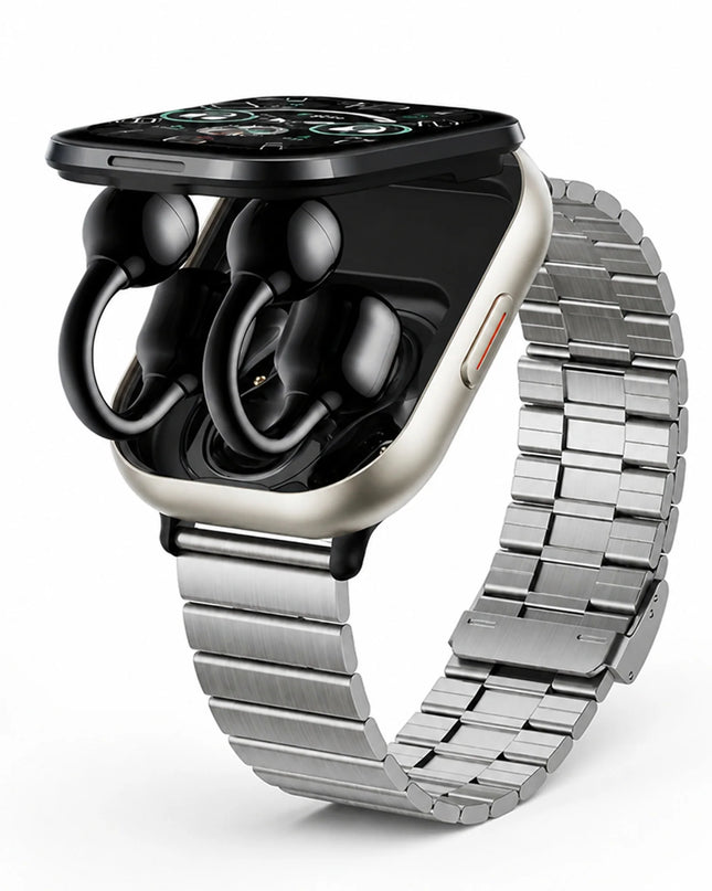 Wireless In-Ear Headphones with Touchscreen and Health Monitoring – Black Audio Smartwatch