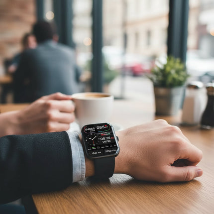 Smartwatch z pomiarem ciśnienia krwi i poziomu cukru we krwi – funkcją połączeń Bluetooth – wytrzymałym silikonowym paskiem i obudową ze stopu cynku 0