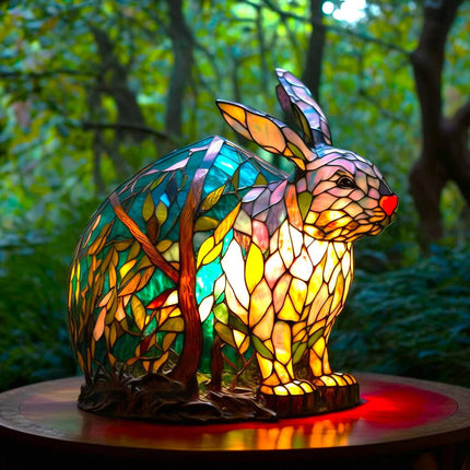 Stained Glass Table Lamp with Warm LED Light – Minimalist Animal Design for Bedroom and Living Room 11