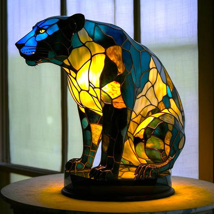 Stained Glass Table Lamp with Warm LED Light – Minimalist Animal Design for Bedroom and Living Room 14