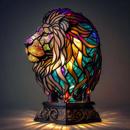 Stained Glass Table Lamp with Warm LED Light – Minimalist Animal Design for Bedroom and Living Room 2
