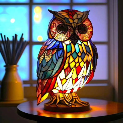 Stained Glass Table Lamp with Warm LED Light – Minimalist Animal Design for Bedroom and Living Room 4
