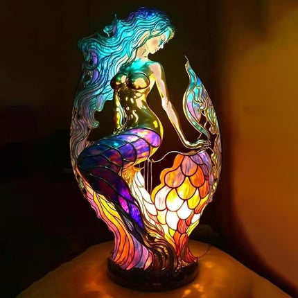 Stained Glass Table Lamp with Warm LED Light – Minimalist Animal Design for Bedroom and Living Room 9