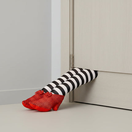 Stoper do drzwi z motywem wiedźmy na Halloween, ręcznie wykonany w paski, o wysokości 30 cm, 1