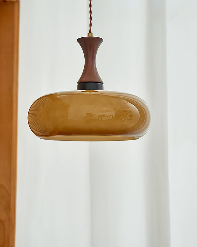 Stylowa Lampa Wisząca z Szkła i Drewna – Retro Lampa do Salonu i Jadalni, Uniwersalna, Przytulne Światło 0