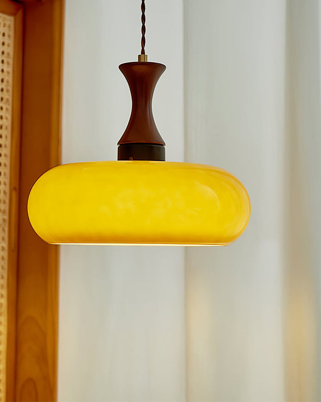 Stylowa Lampa Wisząca z Szkła i Drewna – Retro Lampa do Salonu i Jadalni, Uniwersalna, Przytulne Światło 2