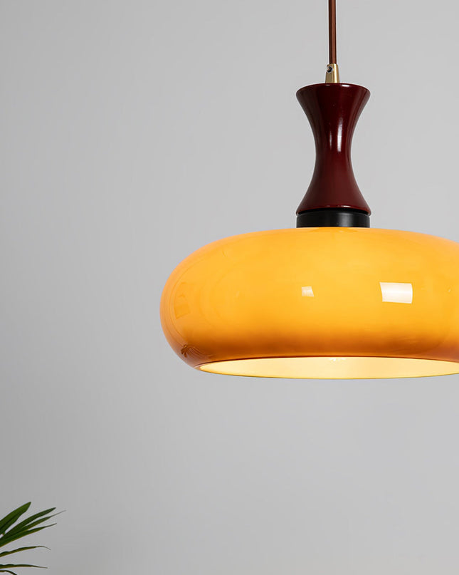 Stylowa Lampa Wisząca z Szkła i Drewna – Retro Lampa do Salonu i Jadalni, Uniwersalna, Przytulne Światło 3