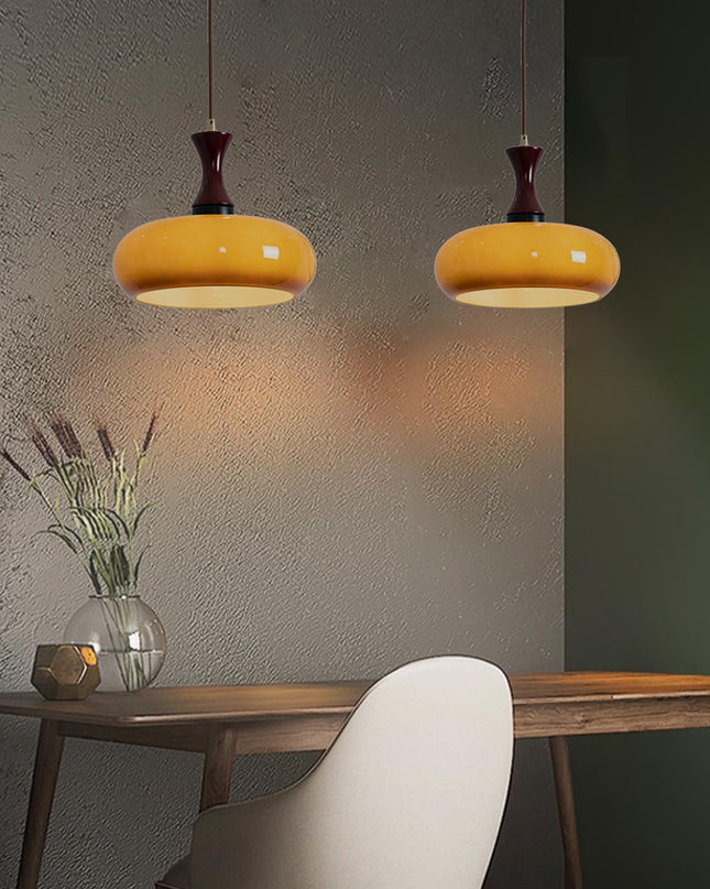 Stylowa Lampa Wisząca z Szkła i Drewna – Retro Lampa do Salonu i Jadalni, Uniwersalna, Przytulne Światło 4