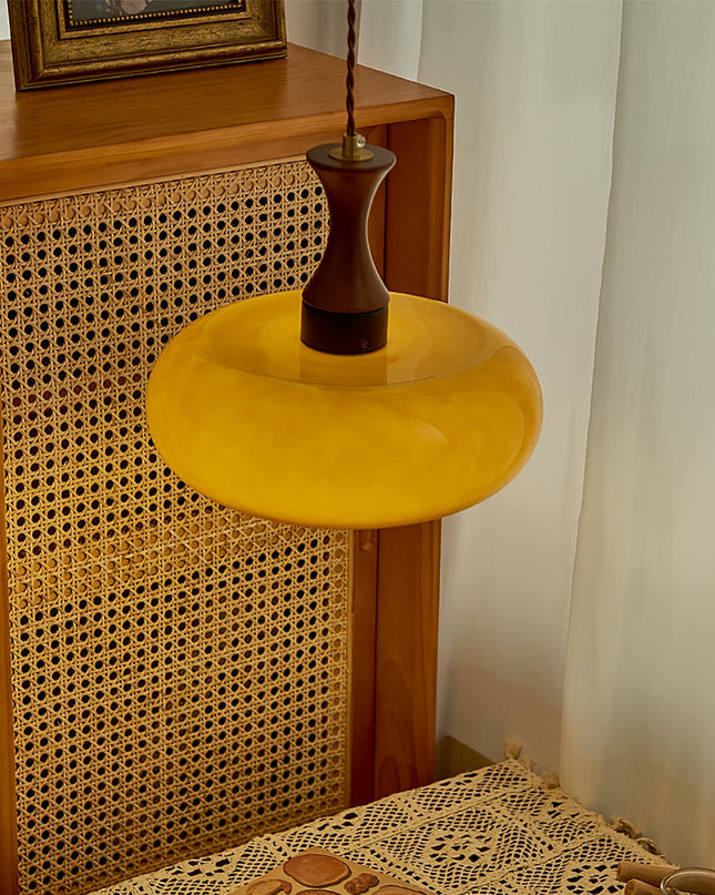 Stylowa Lampa Wisząca z Szkła i Drewna – Retro Lampa do Salonu i Jadalni, Uniwersalna, Przytulne Światło 5