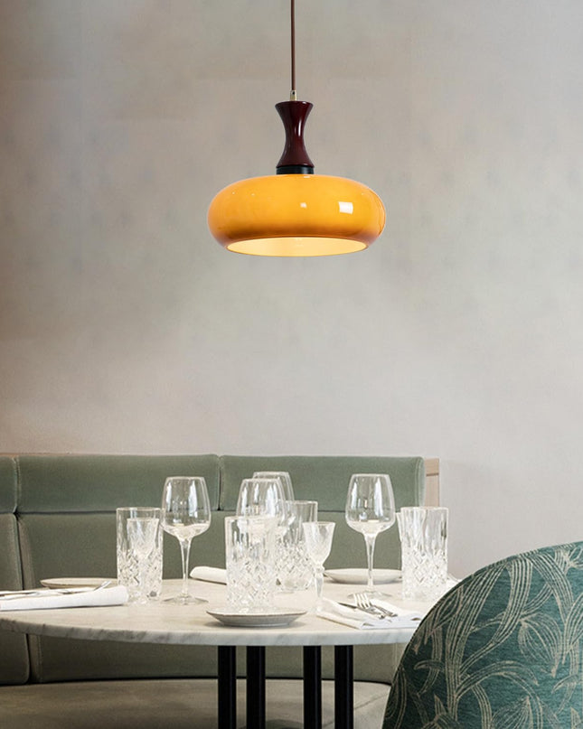 Stylowa Lampa Wisząca z Szkła i Drewna – Retro Lampa do Salonu i Jadalni, Uniwersalna, Przytulne Światło 6