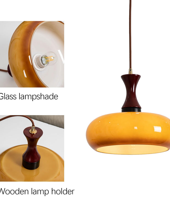 Stylowa Lampa Wisząca z Szkła i Drewna – Retro Lampa do Salonu i Jadalni, Uniwersalna, Przytulne Światło 8