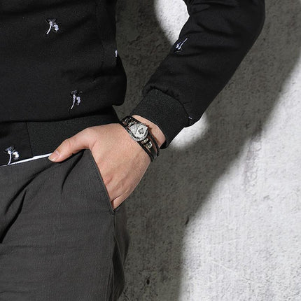 Stylowa Męska Skórzana Bransoletka Vintage z Motywem Pokera – Czarna, 20 cm, Premium Skóra 3