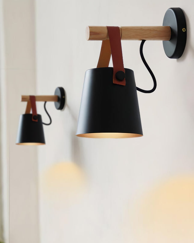 Stylowy Kinkiet Ścienny LED w Skandynawskim Stylu z Drewnem i Skórą – Idealny do Sypialni i Salonu 2