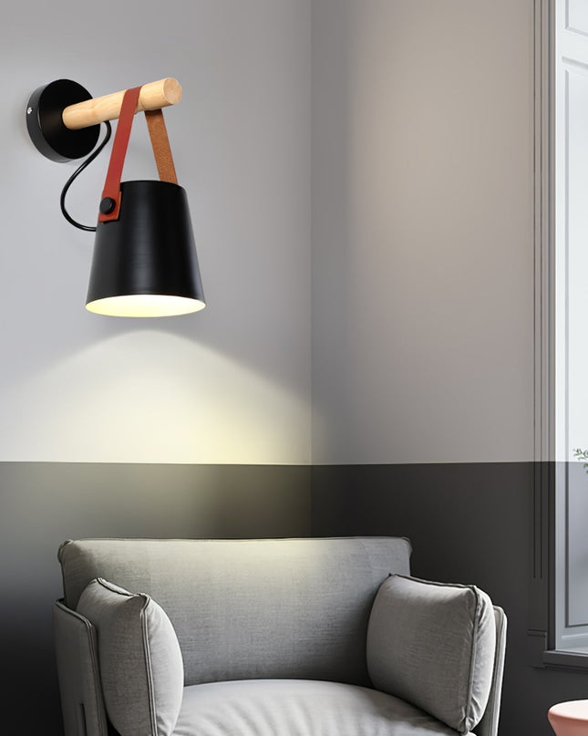 Stylowy Kinkiet Ścienny LED w Skandynawskim Stylu z Drewnem i Skórą – Idealny do Sypialni i Salonu 3