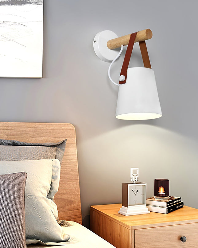 Stylowy Kinkiet Ścienny LED w Skandynawskim Stylu z Drewnem i Skórą – Idealny do Sypialni i Salonu 6