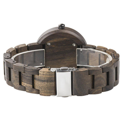 Stylowy Zegarek Damski Kwarcowy z Drewna Sandałowego i Hebanu – Ręcznie Wykonany, Ekologiczny Design 1