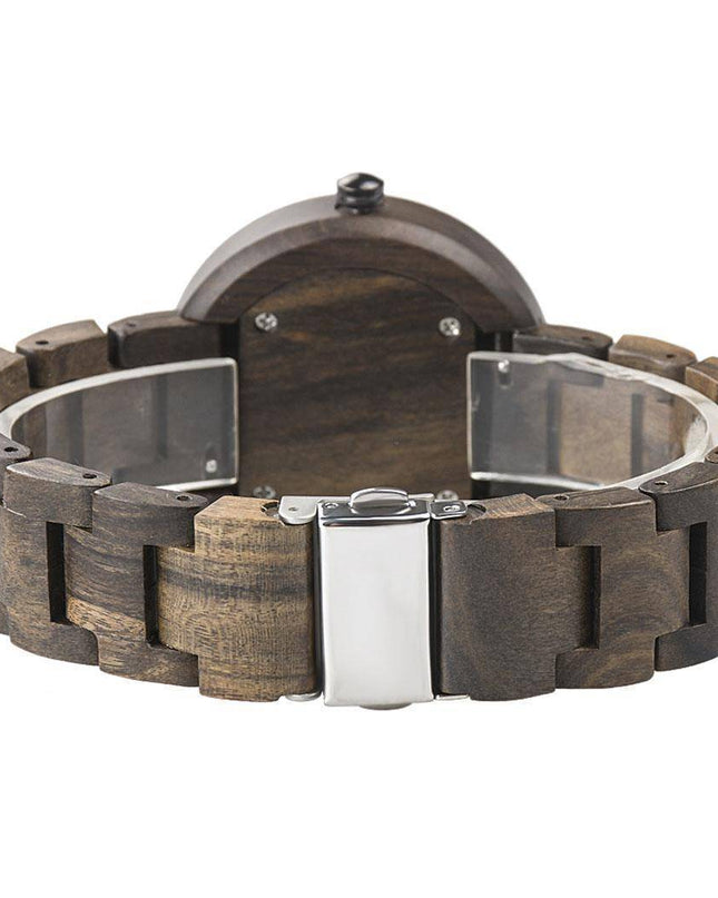 Stylowy Zegarek Damski Kwarcowy z Drewna Sandałowego i Hebanu – Ręcznie Wykonany, Ekologiczny Design 1