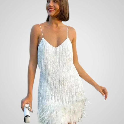 Sukienka mini z piórami, elegancka i figlarna, idealna na specjalne okazje, w kolorze 2