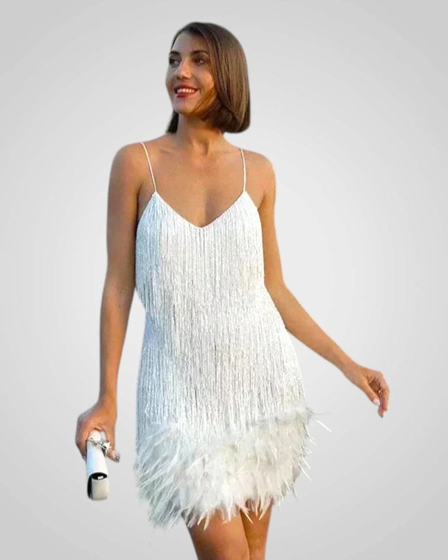 Sukienka mini z piórami, elegancka i figlarna, idealna na specjalne okazje, w kolorze 2