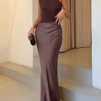 Sukienka maxi z plisami na jedno ramię i elegancją sięgającą do ziemi dla kobiet – formalna suknia wieczorowa w wielu kolorach 5