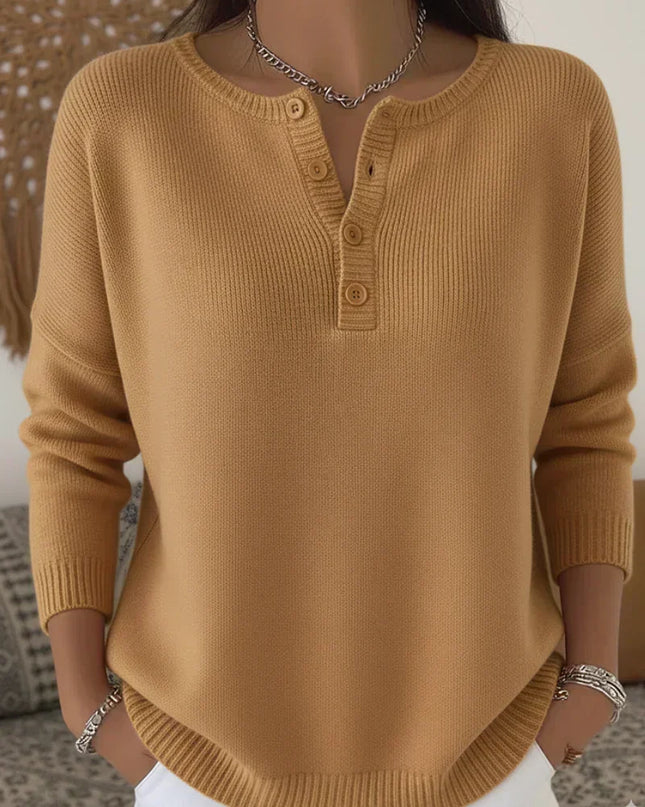 Sweter damski z dzianiny prążkowanej, dekolt Henley, opadające ramiona, modny i 6