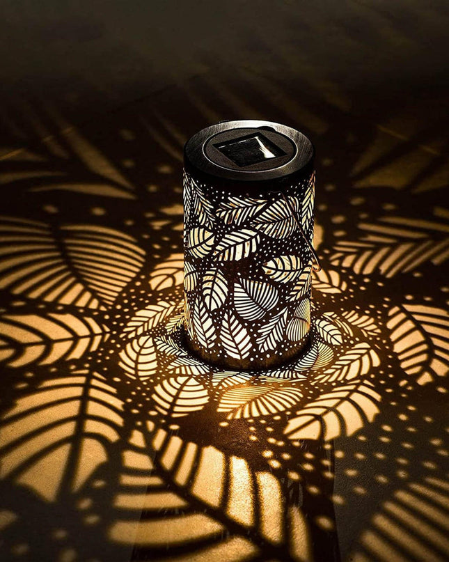 Świecąca Latarnia Liściasta LED, Zestaw 2 Sztuk, Złota, Nowoczesna Dekoracja do Ogrodu i Wnętrz, 20 cm Wysokości 3