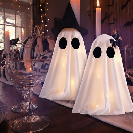 Świecące dekoracje duchy na Halloween, zestaw 2 sztuk, idealny do upiornego wystroju wnętr 4