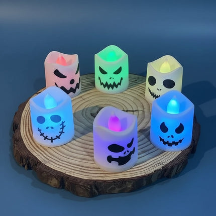 Świeczki LED na baterie, zestaw 6 sztuk, zmieniające kolor, idealne dekoracje na Halloween, twor 4