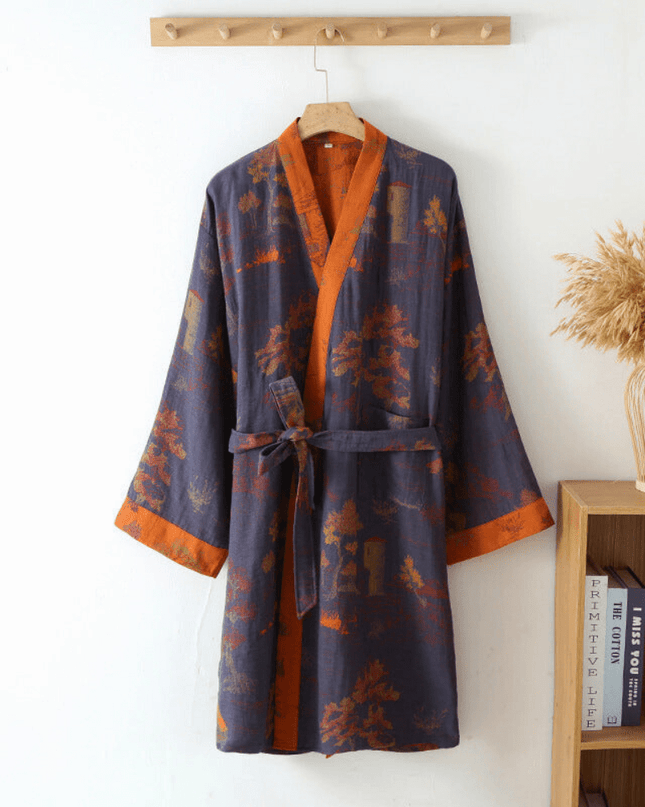 Szlafrok Damski Kimono Unisex z Gazy Bawełnianej w Stylu Retro – Wygodny, Biały, Luźny Krój, Idealny do Spa i Relaksu 0