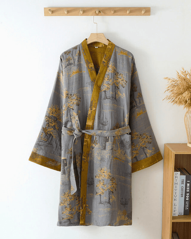 Szlafrok Damski Kimono Unisex z Gazy Bawełnianej w Stylu Retro – Wygodny, Biały, Luźny Krój, Idealny do Spa i Relaksu 2