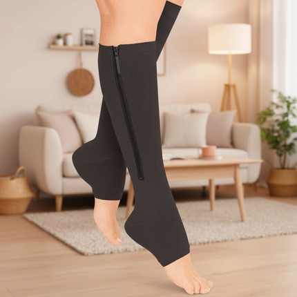 Terapeutyczne Skarpetki Uciskowe z Zamkiem Błyskawicznym 20–30 mmHg, Odkryte Palce, Antybakteryjne, Komfortowe do Pracy i Podróży 0