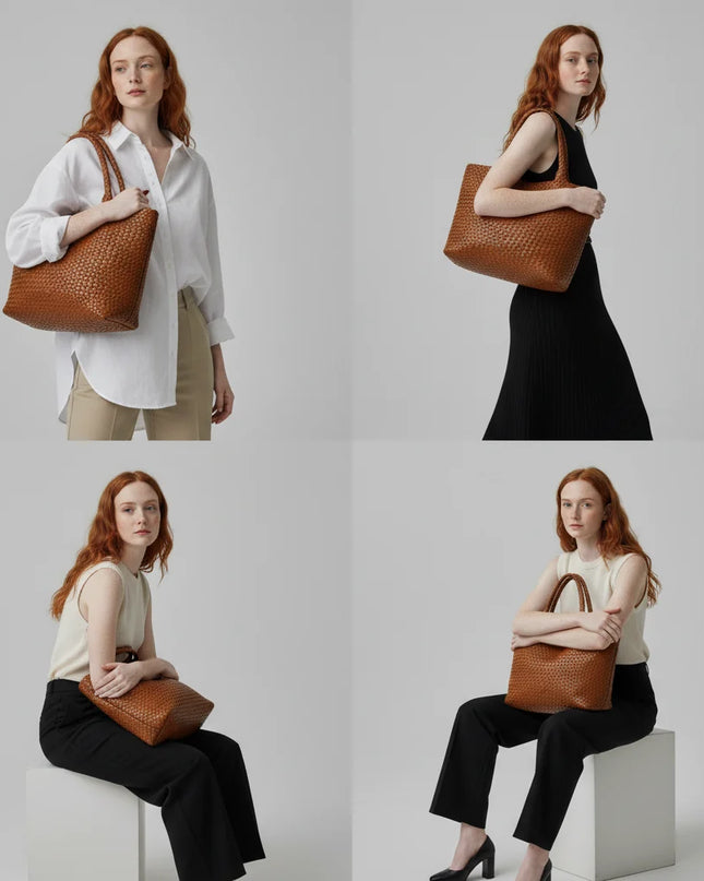 Torba Tote z ręcznie tkanej skóry mikrofibrowej, przestronna i elegancka torebka idealna na co dzień 2