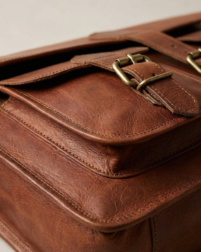 Torba fotograficzna ze skóry w stylu vintage z regulowanymi przegródkami i wieloma kieszeniami – konstrukcja typu crossbody z wytrzymałej skóry koziej 2