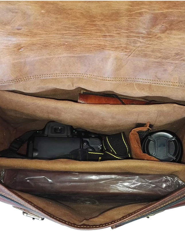 Torba fotograficzna ze skóry w stylu vintage z regulowanymi przegródkami i wieloma kieszeniami – konstrukcja typu crossbody z wytrzymałej skóry koziej 4