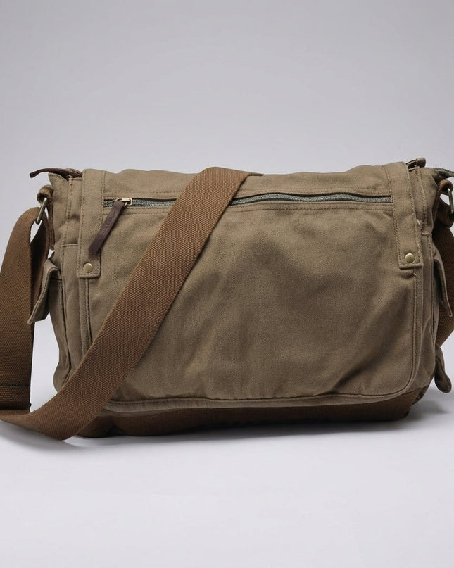 Torba listonoszka w stylu vintage o pojemnym designie i bezpiecznym zapięciu – z grubego płótna dla mężczyzn 0