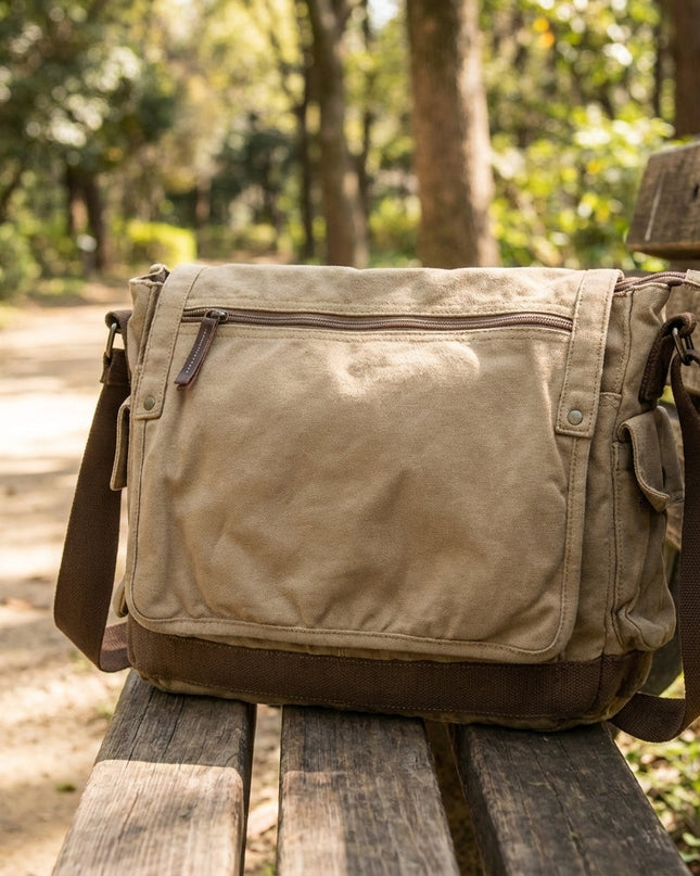 Torba listonoszka w stylu vintage o pojemnym designie i bezpiecznym zapięciu – z grubego płótna dla mężczyzn 1