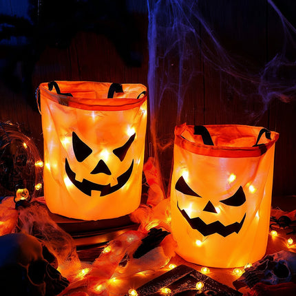 Torba na Halloween z oświetleniem LED w dyniowym wzorze, idealna do zbierania cukierków, wielok 1