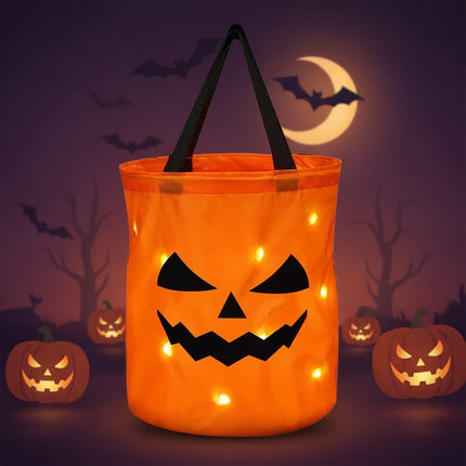 Torba na Halloween z oświetleniem LED w dyniowym wzorze, idealna do zbierania cukierków, wielok 2