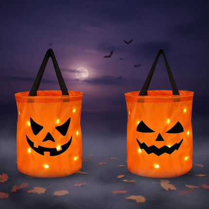 Torba na Halloween z oświetleniem LED w dyniowym wzorze, idealna do zbierania cukierków, wielok 3