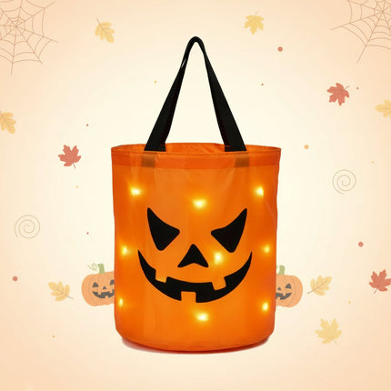 Torba na Halloween z oświetleniem LED w dyniowym wzorze, idealna do zbierania cukierków, wielok 4