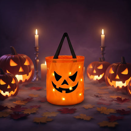 Torba na Halloween z oświetleniem LED w dyniowym wzorze, idealna do zbierania cukierków, wielok 5